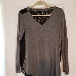 Gray top with black lace back